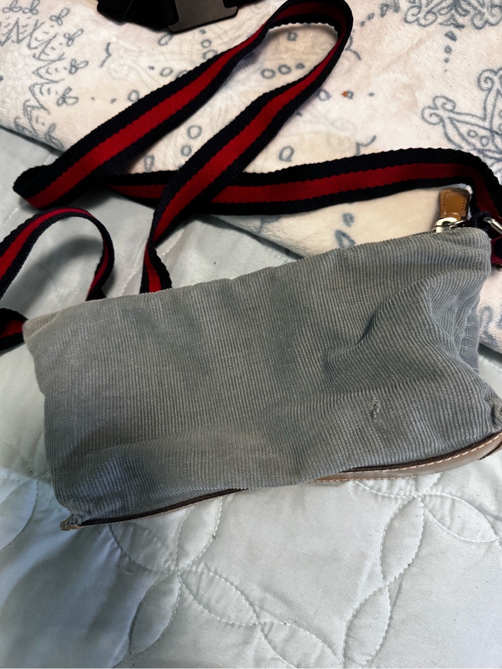 Canvas Crossbody Bag with Striped Shoulder Strap - Gray - Picture 4 of 5
